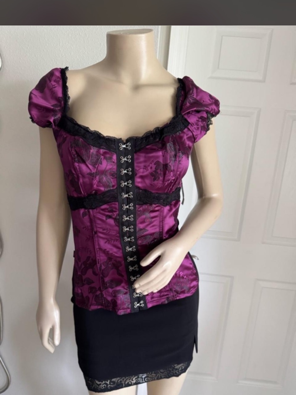 Tripp nyc Purple Satin Lace-Up Corset Blouse